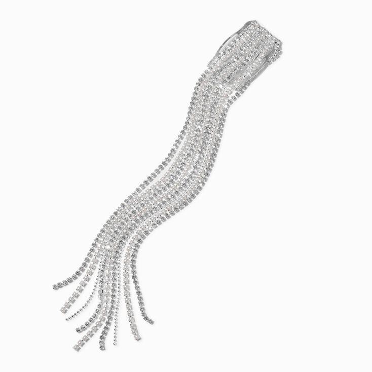 Silver Crystal &amp; Pearl Chain Hair Comb,
