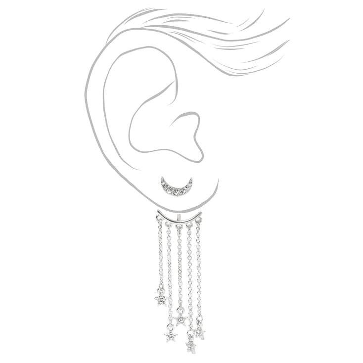 Silver 2&quot; Embellished Celestial Front and Back Drop Earrings,