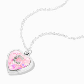 Pink Embellished Initial Glitter Heart Locket Necklace &#40;C&#41;,