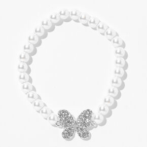 Pav&eacute; Crystal Butterfly Pearl Stretch Bracelet,