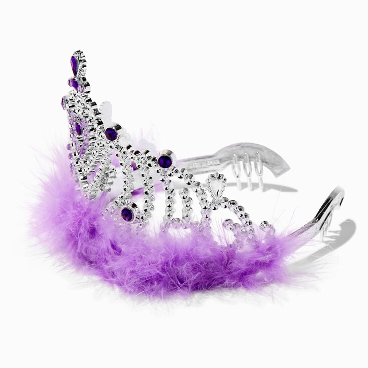 Couronne couleur argent&eacute;e plumes marabou violette Claire&#39;s Club,