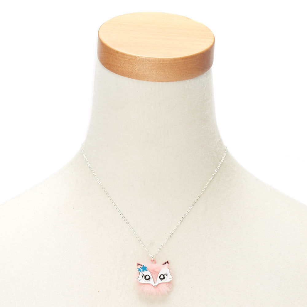Collier à pendentif en fausse fourrure rose Farrah la renarde,