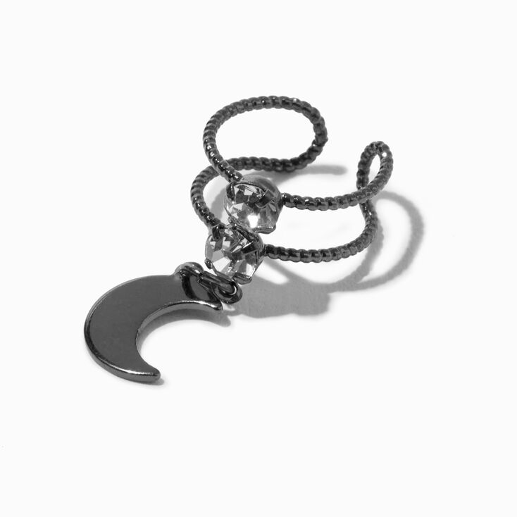 Hematite Crystal Moon Charm Ear Cuff,