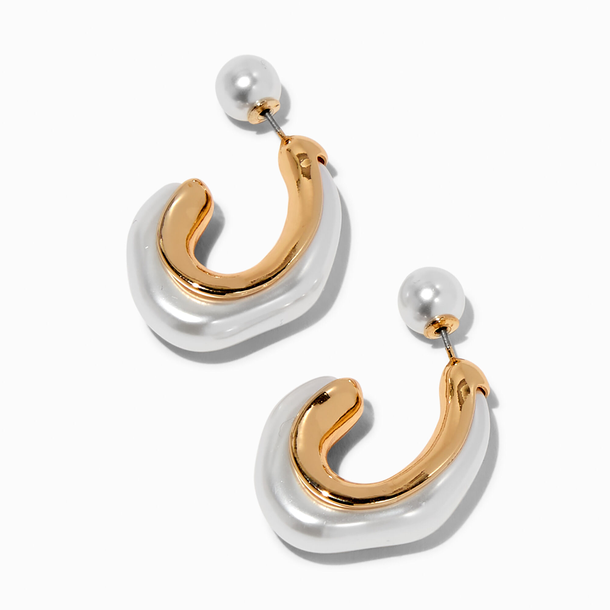 Gold-tone Pearl Scoop 1.5" Drop Earrings ,