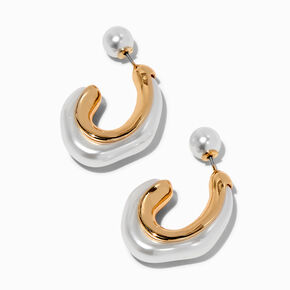 Gold-tone Pearl Scoop 1.5&quot; Drop Earrings ,