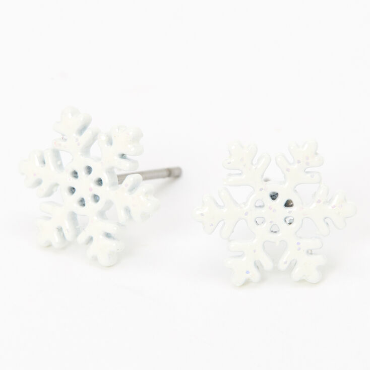 Winter Snowflake Stud Earrings - White,