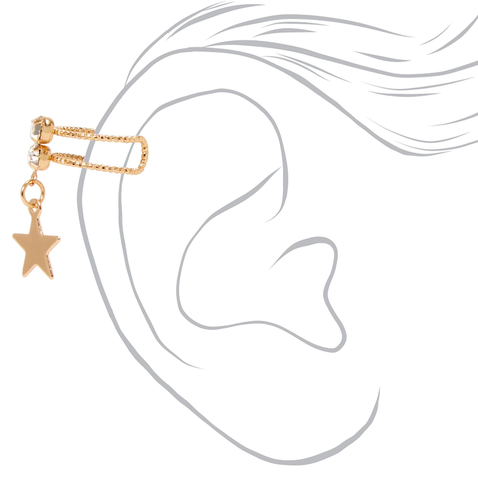 Gold Crystal Star Charm Ear Cuff,