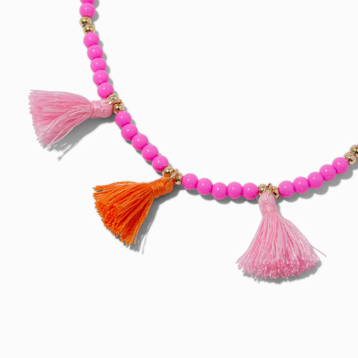 Claire&#39;s Club Pink Tassel Beaded Stretch Necklace &amp; Bracelet Set - 2 Pack,