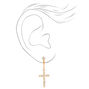 Gold-tone Crystal Cross Clip-On 1.5&quot; Drop Earrings,
