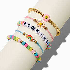 &quot;Be Kind&quot; Peace Seed Bead Bracelet Set - 5 Pack,