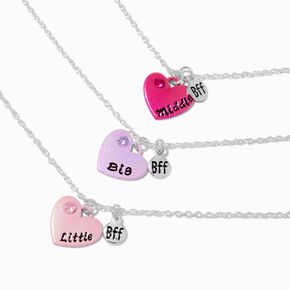 Best Friends Three Sisters Heart Pendant Necklace - 3 Pack ,
