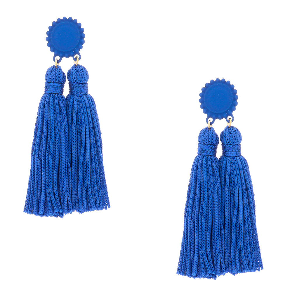 3" Double Tassel Drop Earrings - Blue,