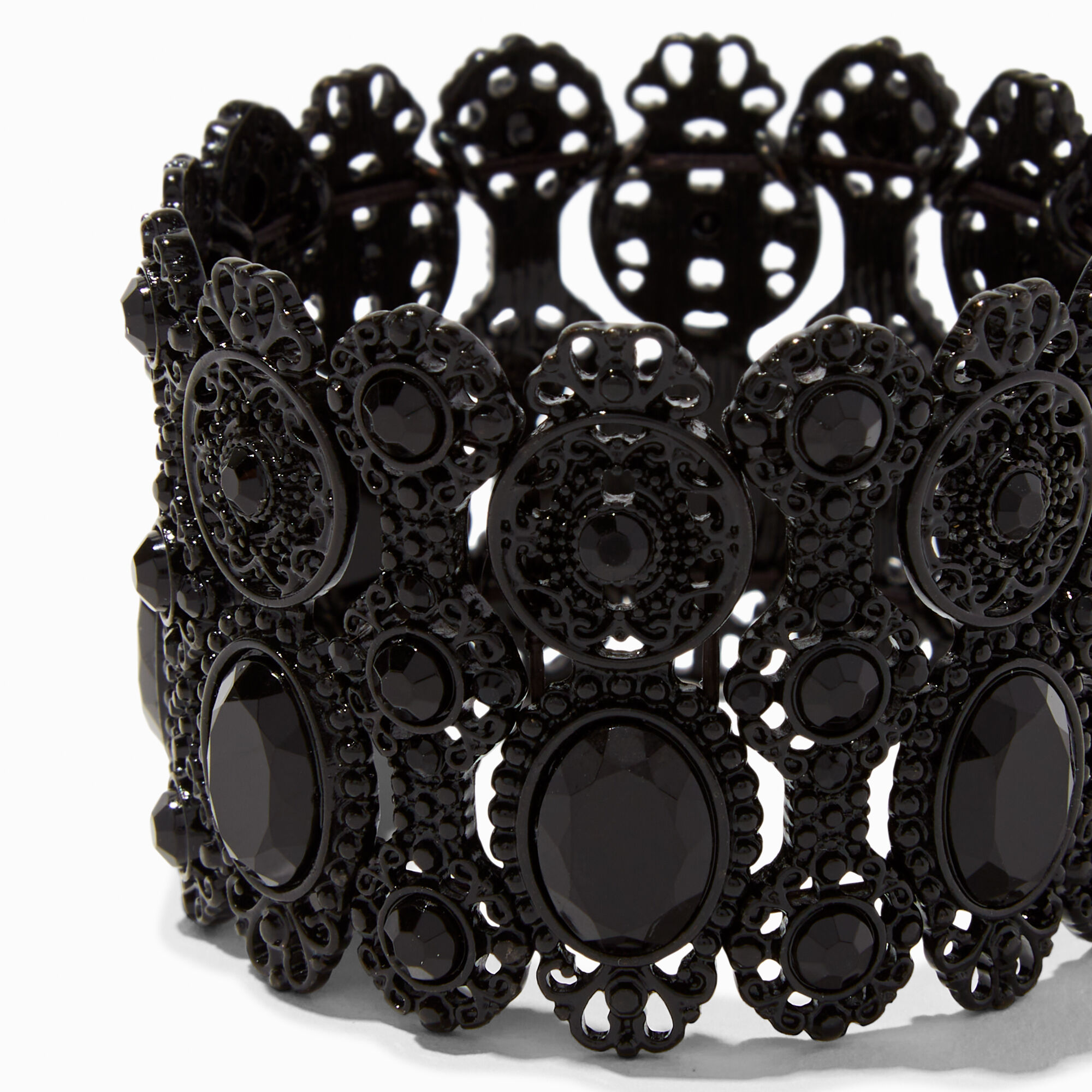 Black Wide Statement Stretch Bracelet,