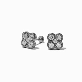 C LUXE by Claire&#39;s Silver-tone Titanium Cubic Zirconia Flat Back Clover Stud Earrings,