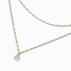 Gold-tone Cubic Zirconia Disc Multi-Strand Necklace,