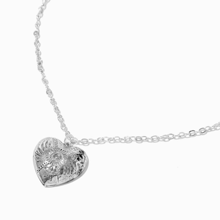Silver-tone Hammered Heart Pendant Necklace,