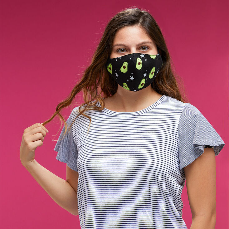 Masque en coton noir imprim&eacute; avocat - Adulte,