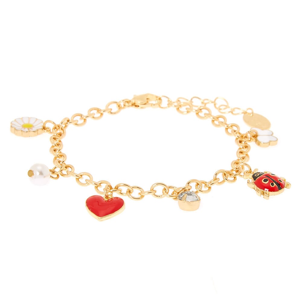 Gold Ladybug Charm Bracelet,