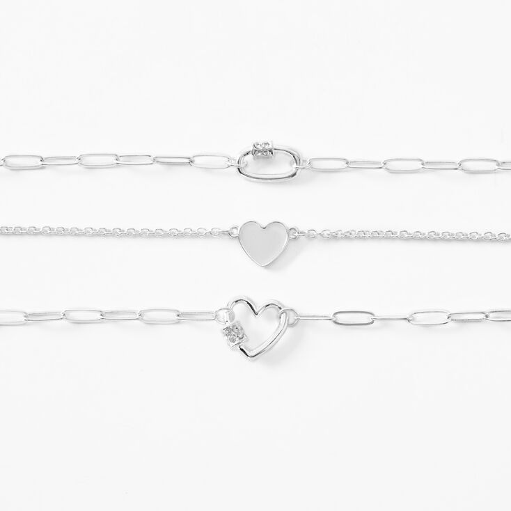 Silver Carabiner Heart Chain Bracelets - 3 Pack,