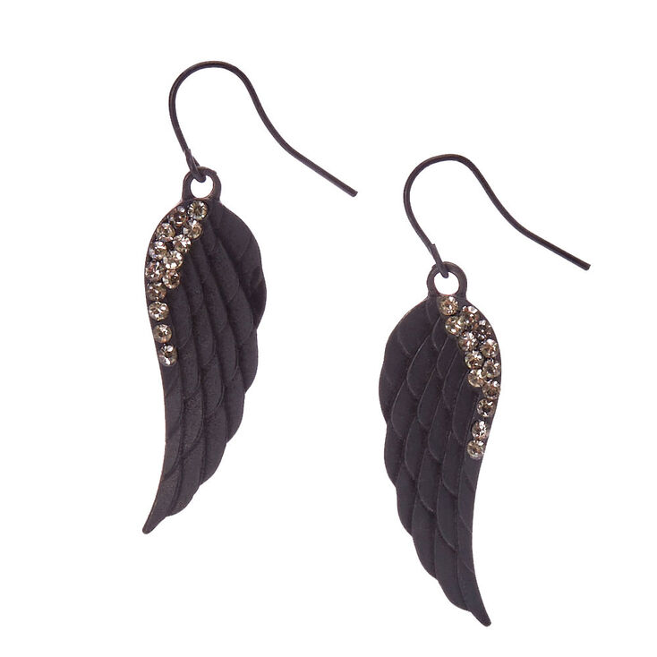 Matte Black Angel Wing Drop Earrings Claire S Us