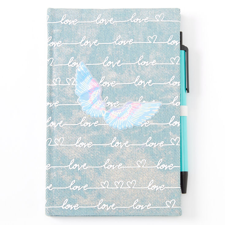 Claire's Journal intime denim aile d’ange « Love » en lettres cursives
