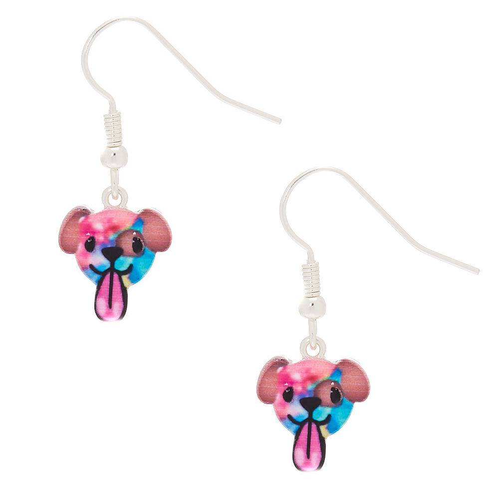 Tie Dye Puppy Emoji Drop Earrings