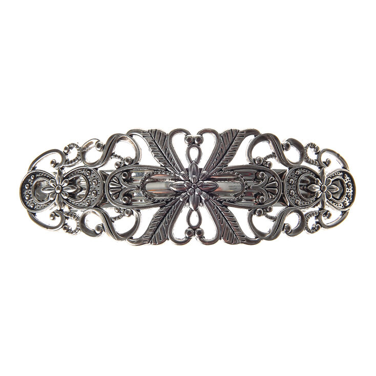 Burnished Silver Flower Hair Barrette,
