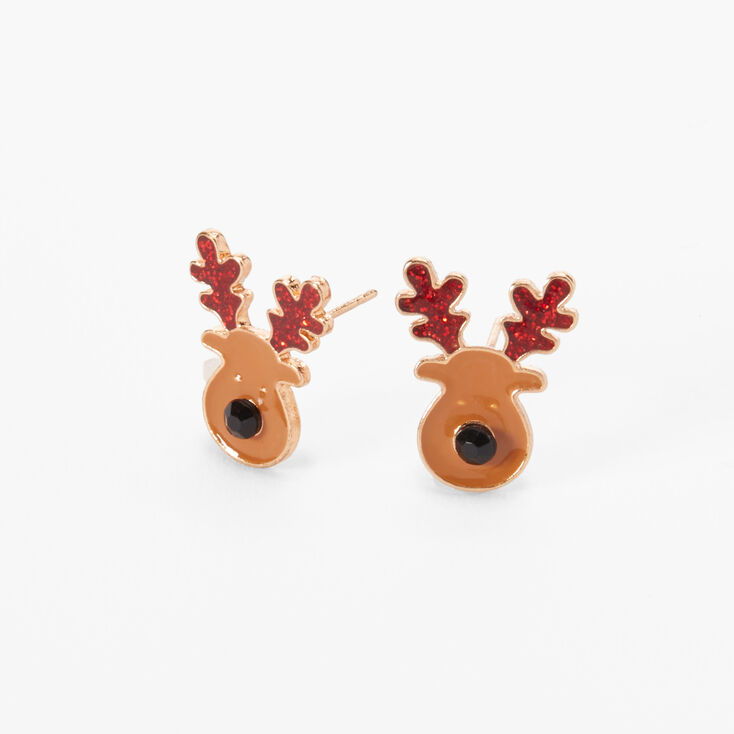 Christmas Gold Reindeer Stud Earrings,