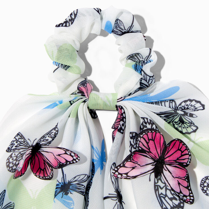 3-D Butterfly White Organza Hair Scrunchie Scarf,