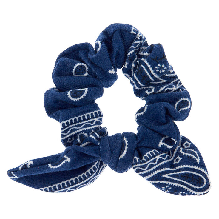 Petit chouchou bandana &agrave; n&oelig;ud nou&eacute; - Bleu marine,