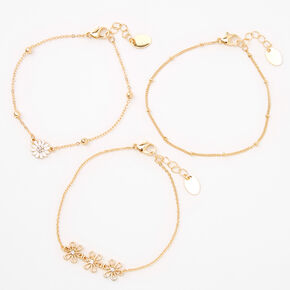 Gold Dainty Daisies Chain Bracelets - 3 Pack,