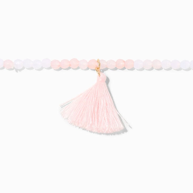 Pink Tassel Beaded Stretch Bracelets - 5 Pack,