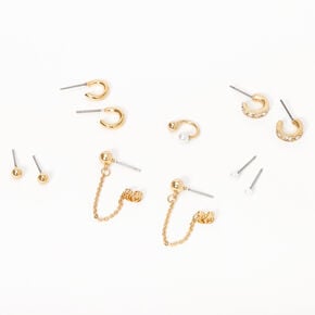 Gold-tone Ball Pearl Ear Cuff &amp; Mixed Earrings - 6 Pack,