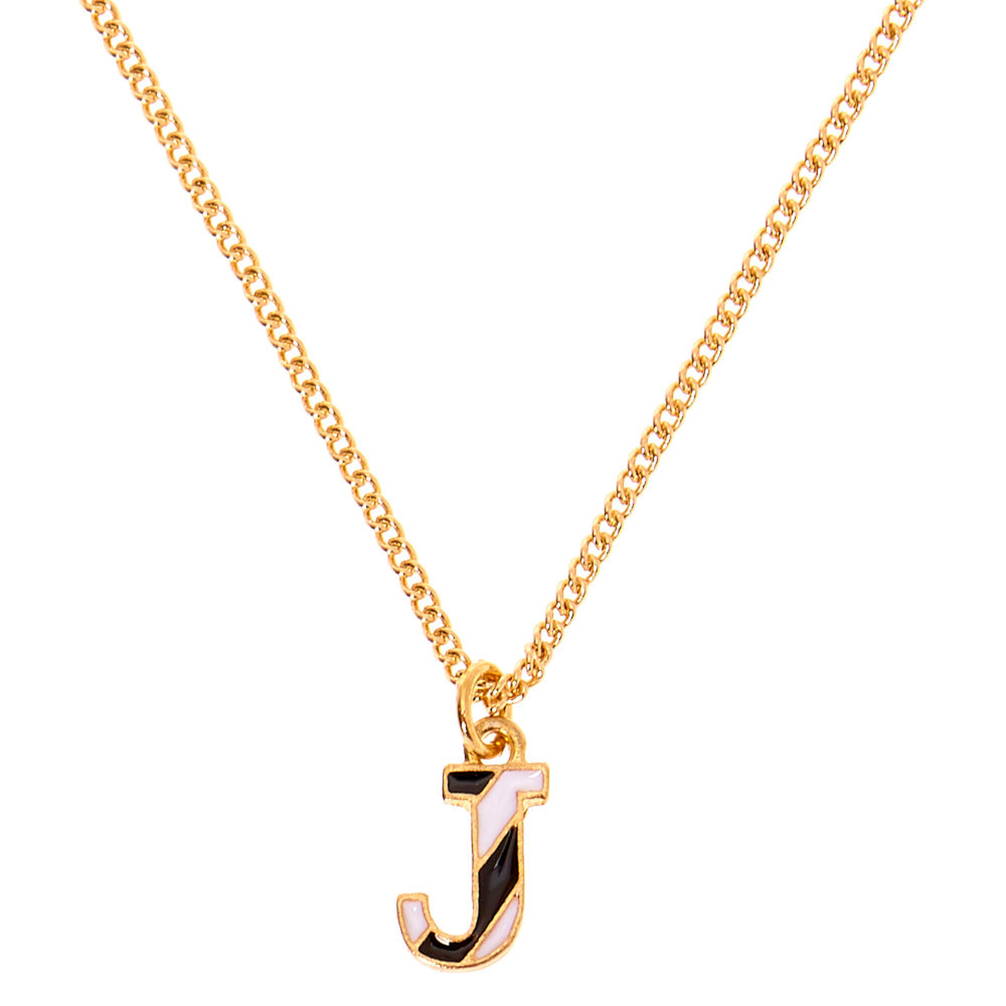 Gold Striped Initial Pendant Necklace - J,