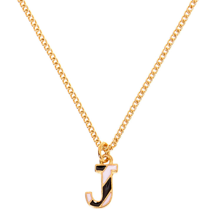 Gold Striped Initial Pendant Necklace - J,