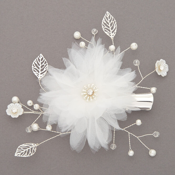 Claire's Barrette à cheveux florale en tulle blanc