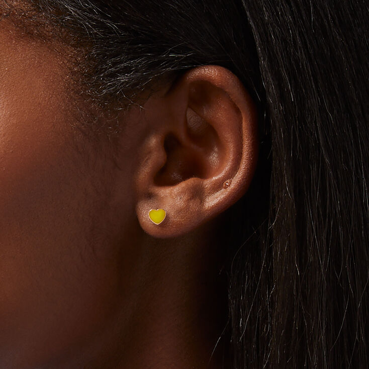 Enamel Hearts Stud Earrings - 9 Pack,