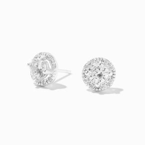 Clous d&rsquo;oreilles halo en argent avec strass en zircon cubique - 5&nbsp;mm,