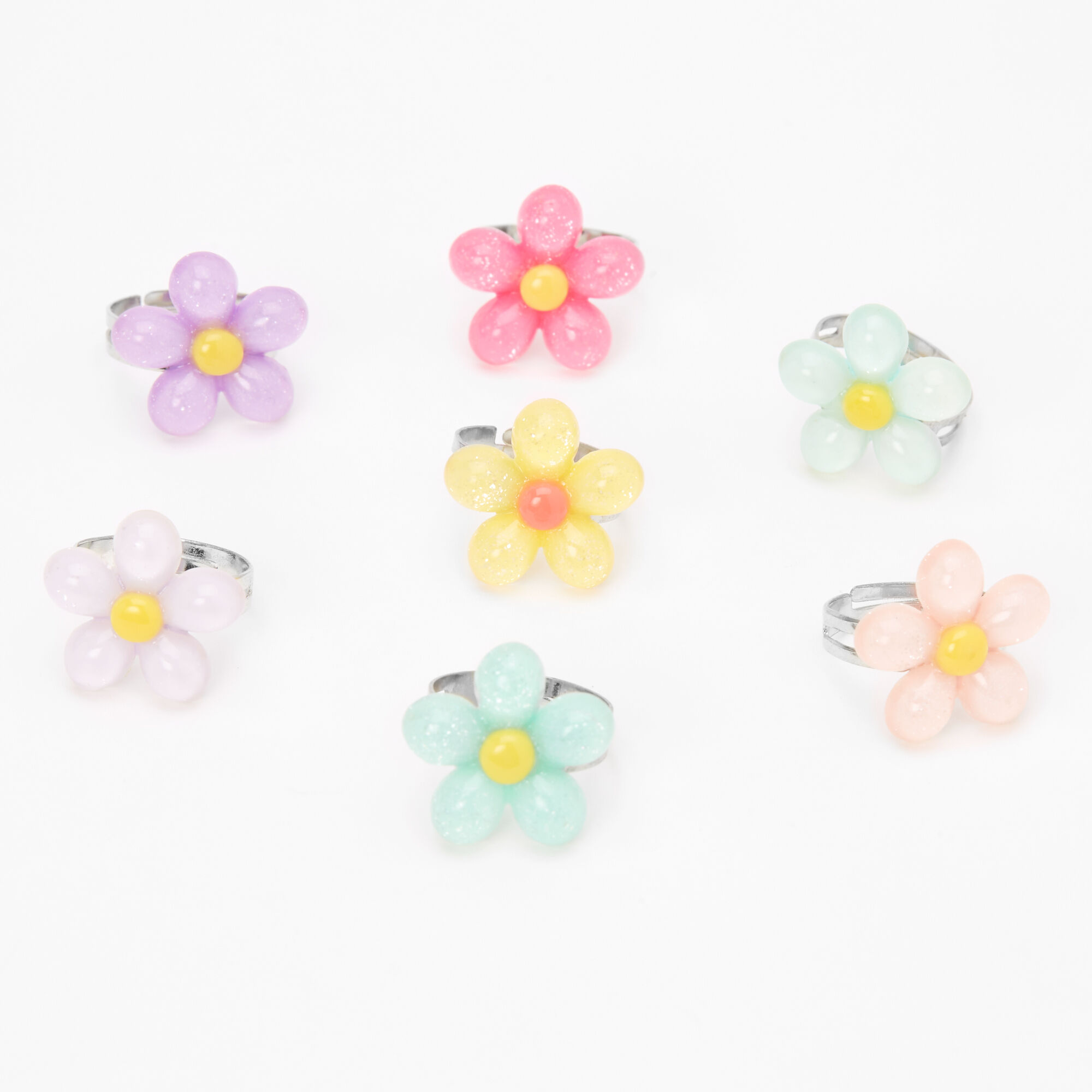 Claire's Club Pastel Flower Rings - 7 Pack,