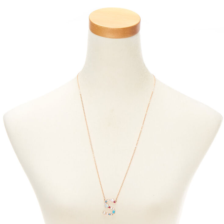 Embellished Long Initial Pendant Necklace - S,