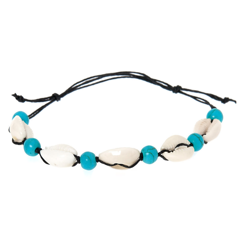 Cowrie Shell Bead Adjustable Bracelet - Turquoise,