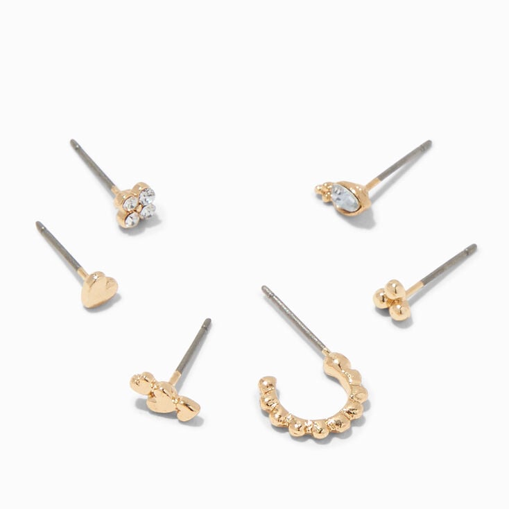 Gold Mixed Heart One Earrings Set - 6 Pack,