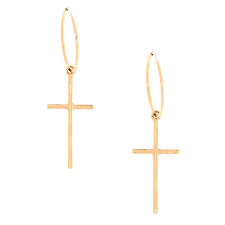 Gold 20MM Cross Hoop Earrings,