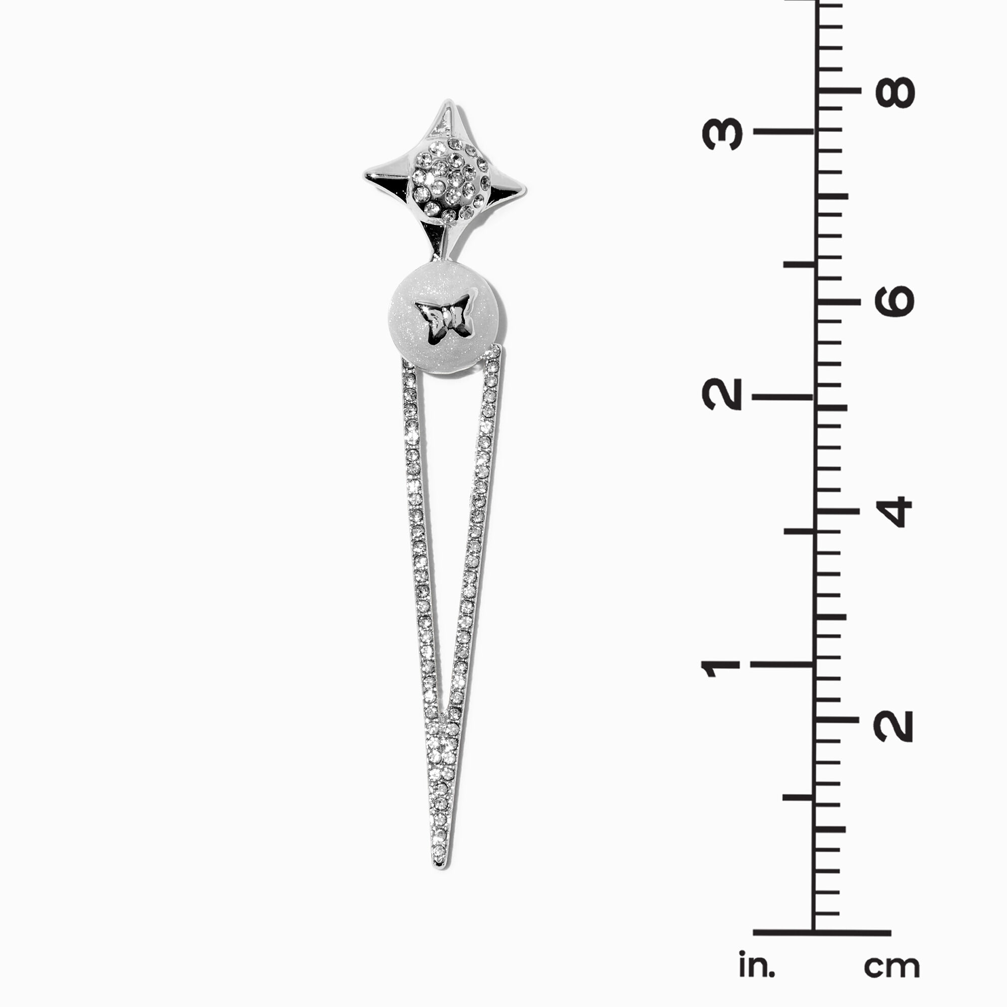 Silver-tone Butterfly Spike 3" Drop Earrings ,