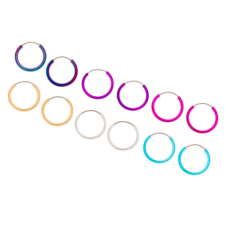 Claire's Lot de 6 paires de créoles 10 mm colorées