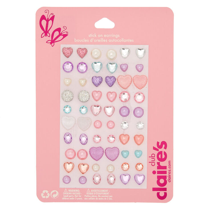 Claire&#39;s Club Pastel Heart Stick On Earrings - 30 Pack,