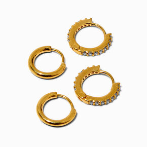 C LUXE by Claire&#39;s 18k Yellow Gold Plated Cubic Zirconia 8MM &amp; 10MM Embellished Hoop Earrings - 2 Pack,