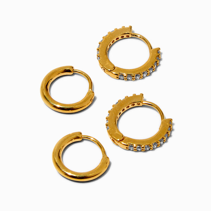 C LUXE by Claire&#39;s 18kt Gold Plated Cubic Zirconia 8mm &amp; 10mm Embellished Hoop Earrings - 2 Pack,