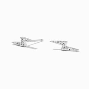 C LUXE by Claire&#39;s Sterling Silver 1/20 ct. tw. Pav&eacute; Lab Grown Diamond Lightning Bolt Stud Earrings,