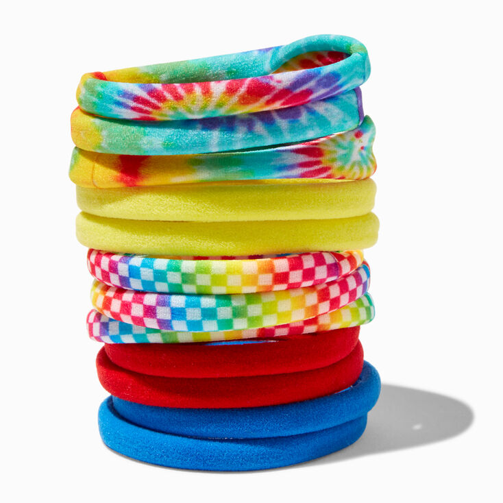 &Eacute;lastiques roul&eacute;s tie-dye - Lot de 12,